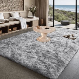 Tapete de Área Luxuoso Tie-Dye de Pelúcia - Macio, Fofo, Antiderrapante, Lavável em Microfibra para Quartos, Escritórios e Salas de Estar - Presente Ideal para Decoração de Casa, Tapete para Área de Escritório|Tapete em Tom Neutro|Tapete Antiderrapante, T