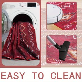 Tapete interior, tapete estampado, tapete vintage de textura lavável na máquina, fundo TPR, tapete estilo boémio, tapete tribal de cozinha boémio, tapete retro, adequado para sala de estar, quarto, escritório e entrada da porta da frente do porão, casa