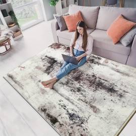 Tapete Moderno Abstrato Marrom Lavável à Máquina de 9x11 Pés para Sala de Estar, Tapete Grande Antiderrapante de Baixo Pelo para Quarto, Fazenda, Sala de Jantar, 5x8, 7x10 Pés