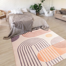 Tapete geométrico moderno - Anti-deslizante, lavável à máquina, design inspirado na vintage em azul, rosa e branco - Perfeito para decoração de sala de estar, quarto, escritório e entrada, tapetes para sala de estar.