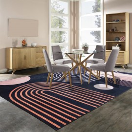 Tapete geométrico moderno - Anti-deslizante, lavável à máquina, design inspirado na vintage em azul, rosa e branco - Perfeito para decoração de sala de estar, quarto, escritório e entrada, tapetes para sala de estar.