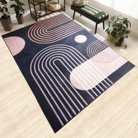 Tapete geométrico moderno - Anti-deslizante, lavável à máquina, design inspirado na vintage em azul, rosa e branco - Perfeito para decoração de sala de estar, quarto, escritório e entrada, tapetes para sala de estar.