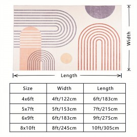 Tapete geométrico moderno - Anti-deslizante, lavável à máquina, design inspirado na vintage em azul, rosa e branco - Perfeito para decoração de sala de estar, quarto, escritório e entrada, tapetes para sala de estar.