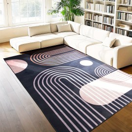 Tapete geométrico moderno - Anti-deslizante, lavável à máquina, design inspirado na vintage em azul, rosa e branco - Perfeito para decoração de sala de estar, quarto, escritório e entrada, tapetes para sala de estar.