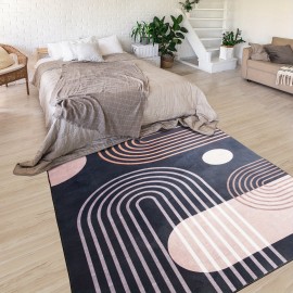 Tapete geométrico moderno - Anti-deslizante, lavável à máquina, design inspirado na vintage em azul, rosa e branco - Perfeito para decoração de sala de estar, quarto, escritório e entrada, tapetes para sala de estar.