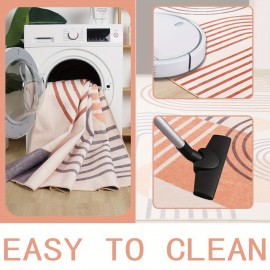 Tapete geométrico moderno - Anti-deslizante, lavável à máquina, design inspirado na vintage em azul, rosa e branco - Perfeito para decoração de sala de estar, quarto, escritório e entrada, tapetes para sala de estar.