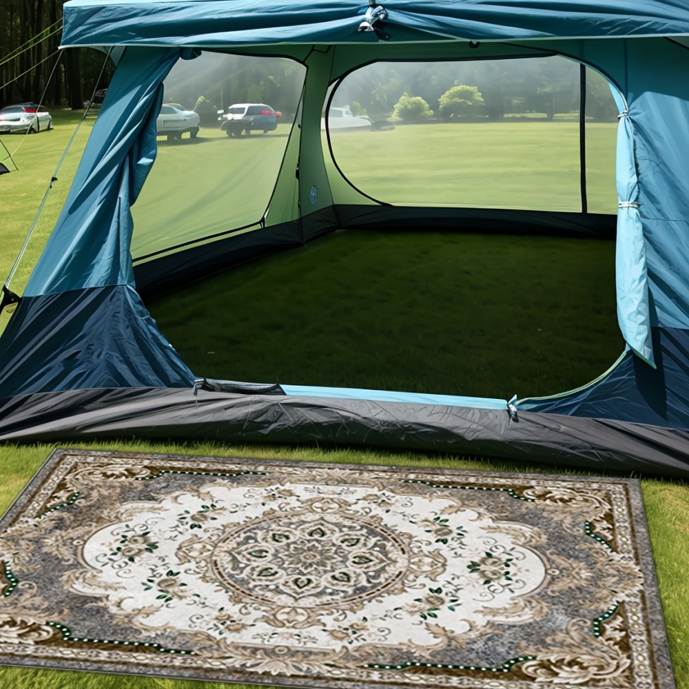 Tapete de área lavável 8x10 pés, grande tapete de chão para exterior e interior, RV, pátio, quintal, deck, piquenique, praia, acampamento, cobertura tradicional de piso dobrável e fino