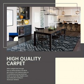 Tapete Bohemio Lavável à Máquina - Estampa Geométrica Vintage Retro com Base Antiderrapante TPR, Ultra Macio e Pet-Friendly para Sala, Quarto, Escritório ou Varanda - Decoração Casa Azul Marinho e Branco, Tapete Extra Grande, Design Moderno Boho, Construç