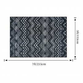 Tapete Bohemio Lavável à Máquina - Estampa Geométrica Vintage Retro com Base Antiderrapante TPR, Ultra Macio e Pet-Friendly para Sala, Quarto, Escritório ou Varanda - Decoração Casa Azul Marinho e Branco, Tapete Extra Grande, Design Moderno Boho, Construç