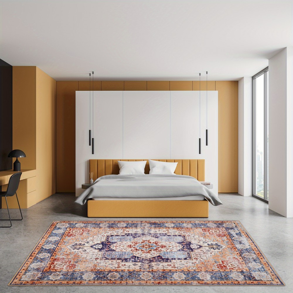 Tapete Bohemio Tribal Falso Peludo Estampado - Antiderrapante e Lavável à Máquina, Design Tradicional com Cores Vibrantes, Mistura de TPR e Poliéster Durável para Sala, Quarto, Escritório ou Entrada, Decoração Bohemia para Casa, Melhora o Ambiente do Quar