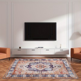 Tapete Bohemio Tribal Falso Peludo Estampado - Antiderrapante e Lavável à Máquina, Design Tradicional com Cores Vibrantes, Mistura de TPR e Poliéster Durável para Sala, Quarto, Escritório ou Entrada, Decoração Bohemia para Casa, Melhora o Ambiente do Quar