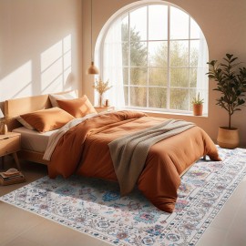 Tapete Vintage de Imitação de Caxemira, Tapete Estilo Bohemio para Sala de Estar, Absorção Forte de Água, Sem Soltura, Decoração Festiva Adequado para Quarto, Hotel, Restaurante, Presente, Decoração Doméstica