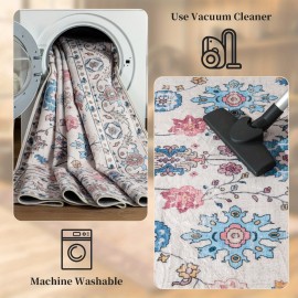 Tapete Vintage de Imitação de Caxemira, Tapete Estilo Bohemio para Sala de Estar, Absorção Forte de Água, Sem Soltura, Decoração Festiva Adequado para Quarto, Hotel, Restaurante, Presente, Decoração Doméstica