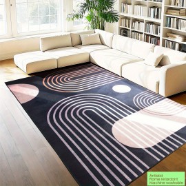 Tapete Moderno Geométrico - Antiderrapante e Lavável na Máquina com Base de Borracha, Design Abstrato Preto/Branco/Cinza/Bege/Rosa para Sala, Quarto, Cozinha, Escritório ou Entrada, Decoração para Casa, Tapetes Antideslizantes