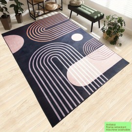 Tapete Moderno Geométrico - Antiderrapante e Lavável na Máquina com Base de Borracha, Design Abstrato Preto/Branco/Cinza/Bege/Rosa para Sala, Quarto, Cozinha, Escritório ou Entrada, Decoração para Casa, Tapetes Antideslizantes