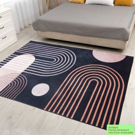 Tapete Moderno Geométrico - Antiderrapante e Lavável na Máquina com Base de Borracha, Design Abstrato Preto/Branco/Cinza/Bege/Rosa para Sala, Quarto, Cozinha, Escritório ou Entrada, Decoração para Casa, Tapetes Antideslizantes