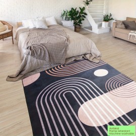 Tapete Moderno Geométrico - Antiderrapante e Lavável na Máquina com Base de Borracha, Design Abstrato Preto/Branco/Cinza/Bege/Rosa para Sala, Quarto, Cozinha, Escritório ou Entrada, Decoração para Casa, Tapetes Antideslizantes