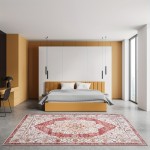 Tapete Boho Tribal Falso Peludo Estampado - Antiderrapante e Lavável à Máquina, Design Tradicional em Vermelho/Bege/Marrom/Laranja/Branco, Mistura de TPR e Poliéster Durável para Sala, Quarto, Escritório ou Entrada, Decoração Vintage, Textura Macia, Tapet