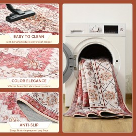 Tapete Boho Tribal Falso Peludo Estampado - Antiderrapante e Lavável à Máquina, Design Tradicional em Vermelho/Bege/Marrom/Laranja/Branco, Mistura de TPR e Poliéster Durável para Sala, Quarto, Escritório ou Entrada, Decoração Vintage, Textura Macia, Tapet