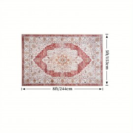 Tapete Boho Tribal Falso Peludo Estampado - Antiderrapante e Lavável à Máquina, Design Tradicional em Vermelho/Bege/Marrom/Laranja/Branco, Mistura de TPR e Poliéster Durável para Sala, Quarto, Escritório ou Entrada, Decoração Vintage, Textura Macia, Tapet