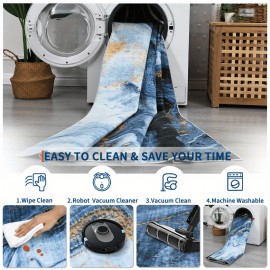 Tapete moderno e abstrato dobrável e lavável à máquina - 8x10ft tapete ultra-mole e leve para sala de estar, quarto, cozinha, escritório, com base azul chinesa artística de verão decorativa, design durável e à prova de riscos e manchas, com revestimento a