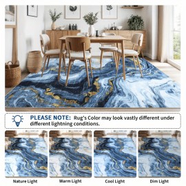 Tapete moderno e abstrato dobrável e lavável à máquina - 8x10ft tapete ultra-mole e leve para sala de estar, quarto, cozinha, escritório, com base azul chinesa artística de verão decorativa, design durável e à prova de riscos e manchas, com revestimento a