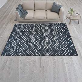 Tapete Tribal Bohemio Lavável à Máquina com Base Antiderrapante TPR - Estampa Geométrica Vintage Preto e Branco, Tapete Ultra-Macio de Baixo Pelo para Sala de Estar, Quarto, Escritório, Varanda - Decoração Amigável a Animais de Estimação, Presente Decorat
