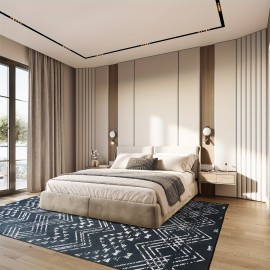 Tapete Tribal Bohemio Lavável à Máquina com Base Antiderrapante TPR - Estampa Geométrica Vintage Preto e Branco, Tapete Ultra-Macio de Baixo Pelo para Sala de Estar, Quarto, Escritório, Varanda - Decoração Amigável a Animais de Estimação, Presente Decorat