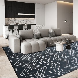 Tapete Tribal Bohemio Lavável à Máquina com Base Antiderrapante TPR - Estampa Geométrica Vintage Preto e Branco, Tapete Ultra-Macio de Baixo Pelo para Sala de Estar, Quarto, Escritório, Varanda - Decoração Amigável a Animais de Estimação, Presente Decorat