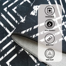 Tapete Tribal Bohemio Lavável à Máquina com Base Antiderrapante TPR - Estampa Geométrica Vintage Preto e Branco, Tapete Ultra-Macio de Baixo Pelo para Sala de Estar, Quarto, Escritório, Varanda - Decoração Amigável a Animais de Estimação, Presente Decorat
