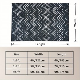 Tapete Tribal Bohemio Lavável à Máquina com Base Antiderrapante TPR - Estampa Geométrica Vintage Preto e Branco, Tapete Ultra-Macio de Baixo Pelo para Sala de Estar, Quarto, Escritório, Varanda - Decoração Amigável a Animais de Estimação, Presente Decorat