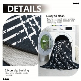 Tapete Tribal Bohemio Lavável à Máquina com Base Antiderrapante TPR - Estampa Geométrica Vintage Preto e Branco, Tapete Ultra-Macio de Baixo Pelo para Sala de Estar, Quarto, Escritório, Varanda - Decoração Amigável a Animais de Estimação, Presente Decorat