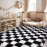 Tapete Moderno Antiderrapante de Pelo Longo, 5x7/6x9 pés, Xadrez, Macio e Fofinho Lavável para Decoração de Dormitório, Sala de Jogos ou Sala de Estar, Mobiliário Decorativo