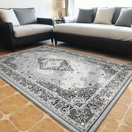 Tapete Vintage para Sala de Estar, Tapete Grande Antiderrapante Lavável à Máquina com Baixo Pelo para Sala de Estar, Quarto, Fazenda, Comedor, 2.7x3.35 Metros, Cinza