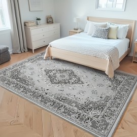 Tapete Vintage para Sala de Estar, Tapete Grande Antiderrapante Lavável à Máquina com Baixo Pelo para Sala de Estar, Quarto, Fazenda, Comedor, 2.7x3.35 Metros, Cinza