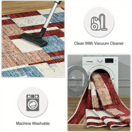 Tapete moderno de pilha baixa super macio vermelho, 5X8/ 6X9/ 8X10/ 9X12 pés, tapete de padrão geométrico de patchwork para sala de estar, tapete de interior lavável e antiderrapante para quarto, tapete colorido abstrato para decoração de casa