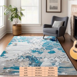 Tapete impresso azul imitação cachemira, série retrato 8X10 pés, adequado para sala de estar, quarto, estudo e decoração de casa, exclusivo para eventos e festas. Antiderrapante e lavável.