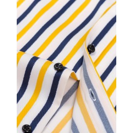 Camisa de botão de manga comprida com estampa azul e branca para homem - Elegante e casual, mistura de poliéster macio, fácil de cuidar (lavar à mão ou limpeza a seco), gola clássica, perfeita para negócios ou ocasiões sociais