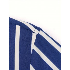 Camisa de botão de manga comprida com estampa azul e branca para homem - Elegante e casual, mistura de poliéster macio, fácil de cuidar (lavar à mão ou limpeza a seco), gola clássica, perfeita para negócios ou ocasiões sociais