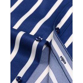 Camisa de botão de manga comprida com estampa azul e branca para homem - Elegante e casual, mistura de poliéster macio, fácil de cuidar (lavar à mão ou limpeza a seco), gola clássica, perfeita para negócios ou ocasiões sociais