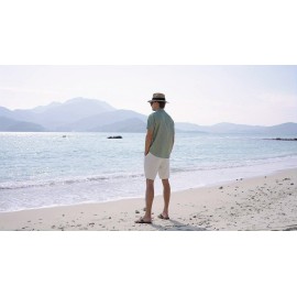 Camisa Masculina Casual de Manga Curta para Verão, Camisa de Linho para Praia e Férias