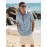 Camisa Masculina Casual de Manga Curta para Verão, Camisa de Linho para Praia e Férias