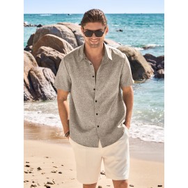 Camisa Masculina Casual de Manga Curta para Verão, Camisa de Linho para Praia e Férias