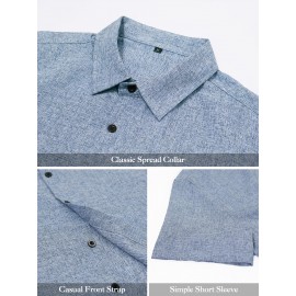 Camisa Masculina Casual de Manga Curta para Verão, Camisa de Linho para Praia e Férias