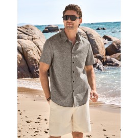 Camisa Masculina Casual de Manga Curta para Verão, Camisa de Linho para Praia e Férias