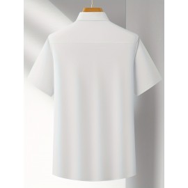 Camisa Casual Masculina para Negócios - Manga Curta Leve de Verão com Gola Clássica, Ajuste Regular e Cor Sólida, Tecido Durável Lavável à Máquina para Escritório & Uso Formal, Roupa Versátil, Abotoadura, Material Não Transparente