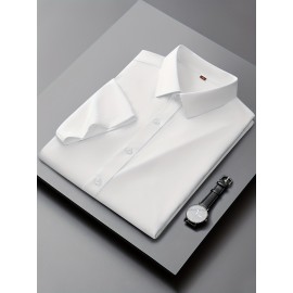 Camisa Casual Masculina para Negócios - Manga Curta Leve de Verão com Gola Clássica, Ajuste Regular e Cor Sólida, Tecido Durável Lavável à Máquina para Escritório & Uso Formal, Roupa Versátil, Abotoadura, Material Não Transparente