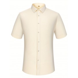 Camisa Casual Masculina para Negócios - Manga Curta Leve de Verão com Gola Clássica, Ajuste Regular e Cor Sólida, Tecido Durável Lavável à Máquina para Escritório & Uso Formal, Roupa Versátil, Abotoadura, Material Não Transparente