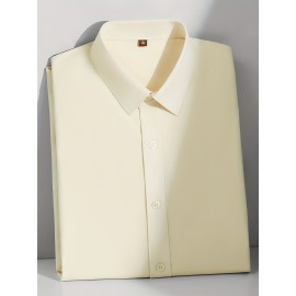 Camisa Casual Masculina para Negócios - Manga Curta Leve de Verão com Gola Clássica, Ajuste Regular e Cor Sólida, Tecido Durável Lavável à Máquina para Escritório & Uso Formal, Roupa Versátil, Abotoadura, Material Não Transparente