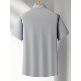 Camisa Casual Masculina para Negócios - Manga Curta Leve de Verão com Gola Clássica, Ajuste Regular e Cor Sólida, Tecido Durável Lavável à Máquina para Escritório & Uso Formal, Roupa Versátil, Abotoadura, Material Não Transparente